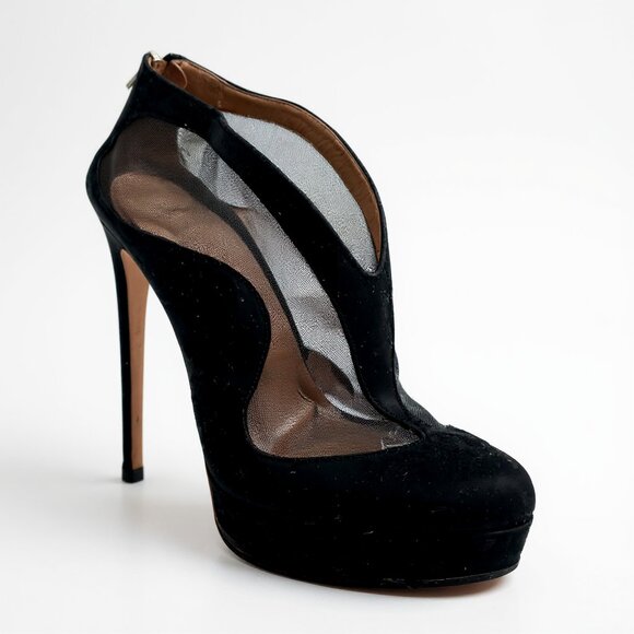 Alaïa Black Suede Mesh Accents Platform Ankle Boots – Size 9 - Picture 2 of 4